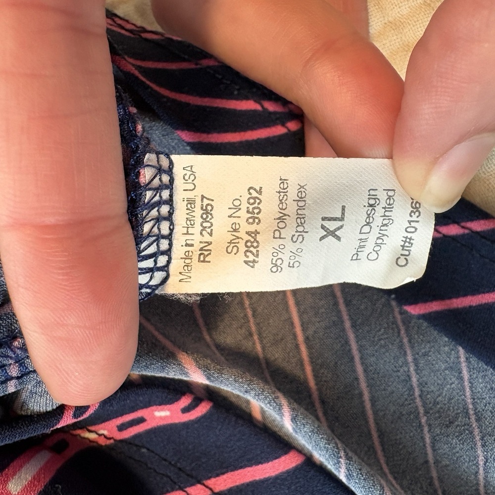 Tori Richard Blouse Womens Sz XL Blue Palm Leaves Hawaiian Resort Preppy Beach - Picture 4 of 7